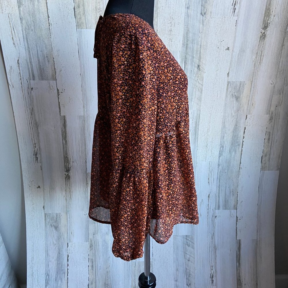 Mossimo Size Medium Sheer Chiffon Print Blouse Tie Back Long Sleeve Top - Picture 2 of 8